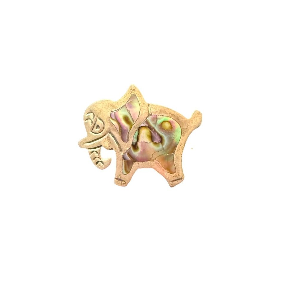 Vintage Brass & Abalone Elephant Brooch Pin Handmade